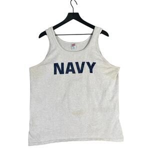 Vintage Soffe Shirt NAVY Tank Top XL Gray USA Made Distressed Military Gym Shirt
